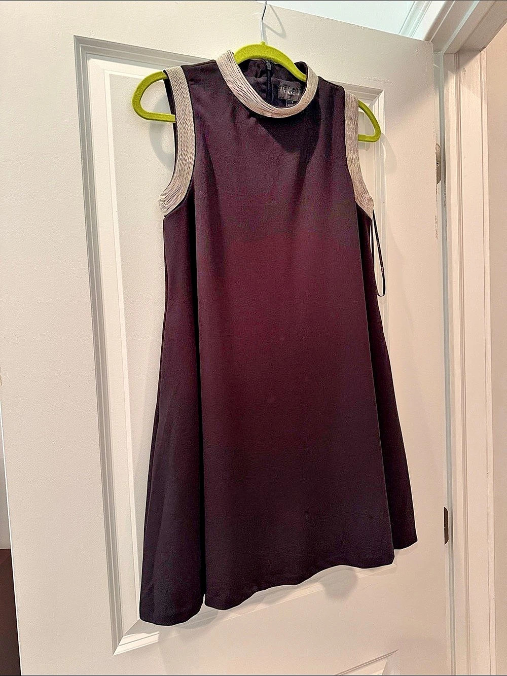 Gracia Black Sleeveless Mini Dress with Silver Metallic Collar Size Small